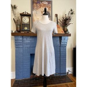 Toad & Co M ORGANIC Cotton Knit Tencel Dress Grey Stripe A Line Fit Flare Midi